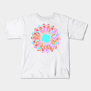 Digital mandala with random geometric repeated shapes in bright neon colors Kids T-Shirt